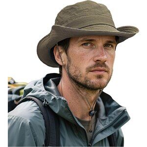 Women's Green 100% Nylon Wide Brim With Adjustable Chin Strap Classic Bucket Hat